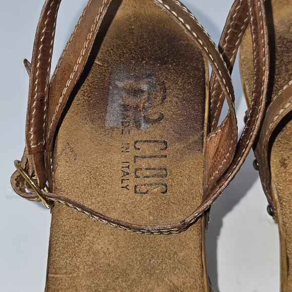 Vintage Italian Leather Wooden Heel Slingback Clog Sandals Studded Brown Size 7 - Picture 6 of 10